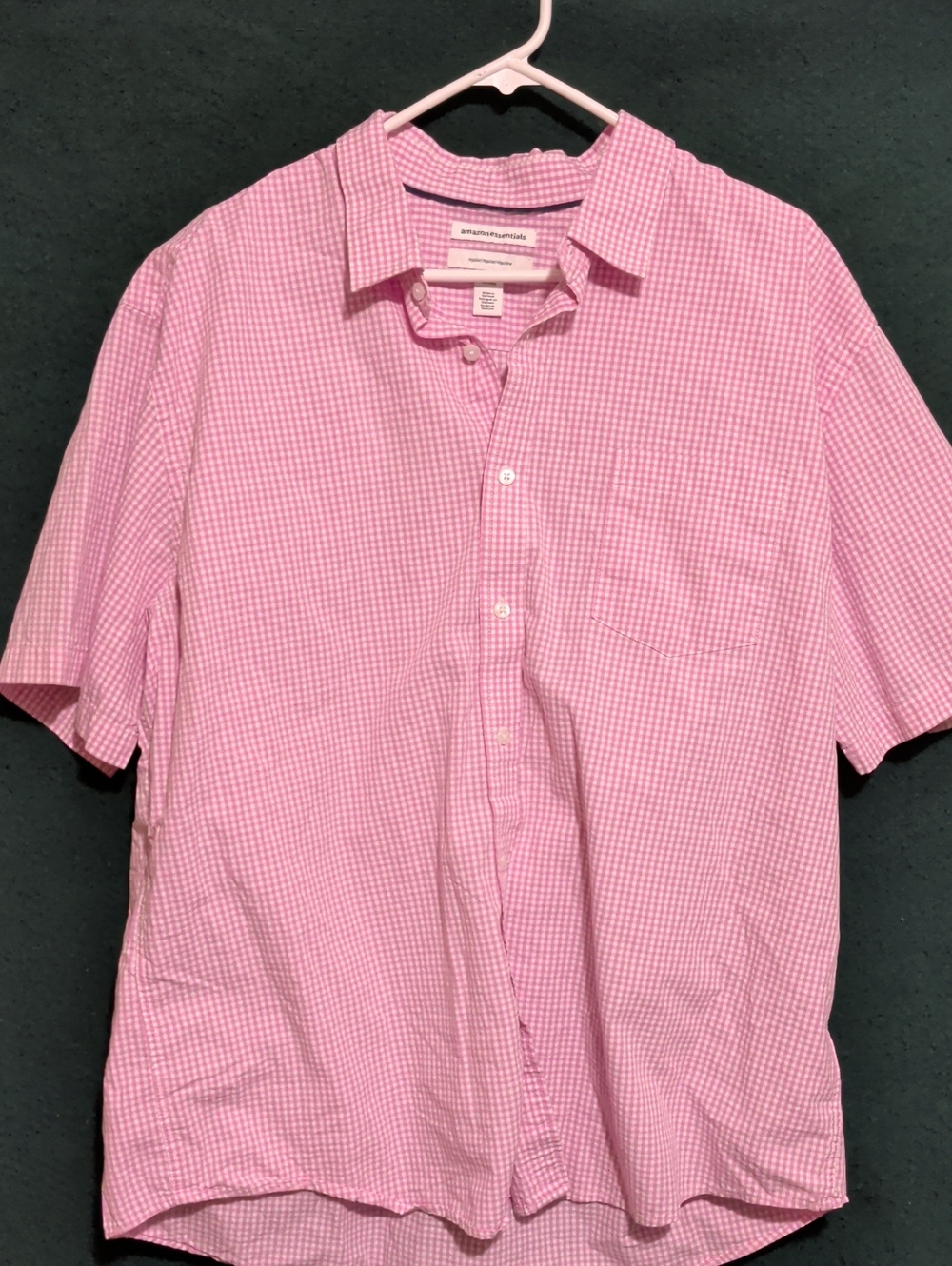 Amazon Essentials Pink Gingham Short-Sleeve Button-Down Shirt